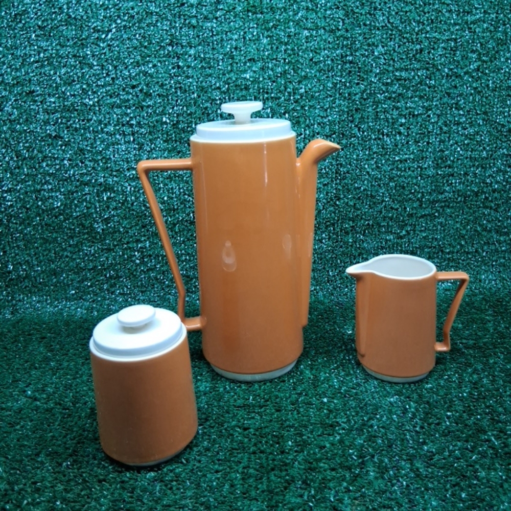 MCM Homer Laughlin Coffee set cream sugar Vintage Orange 1960s